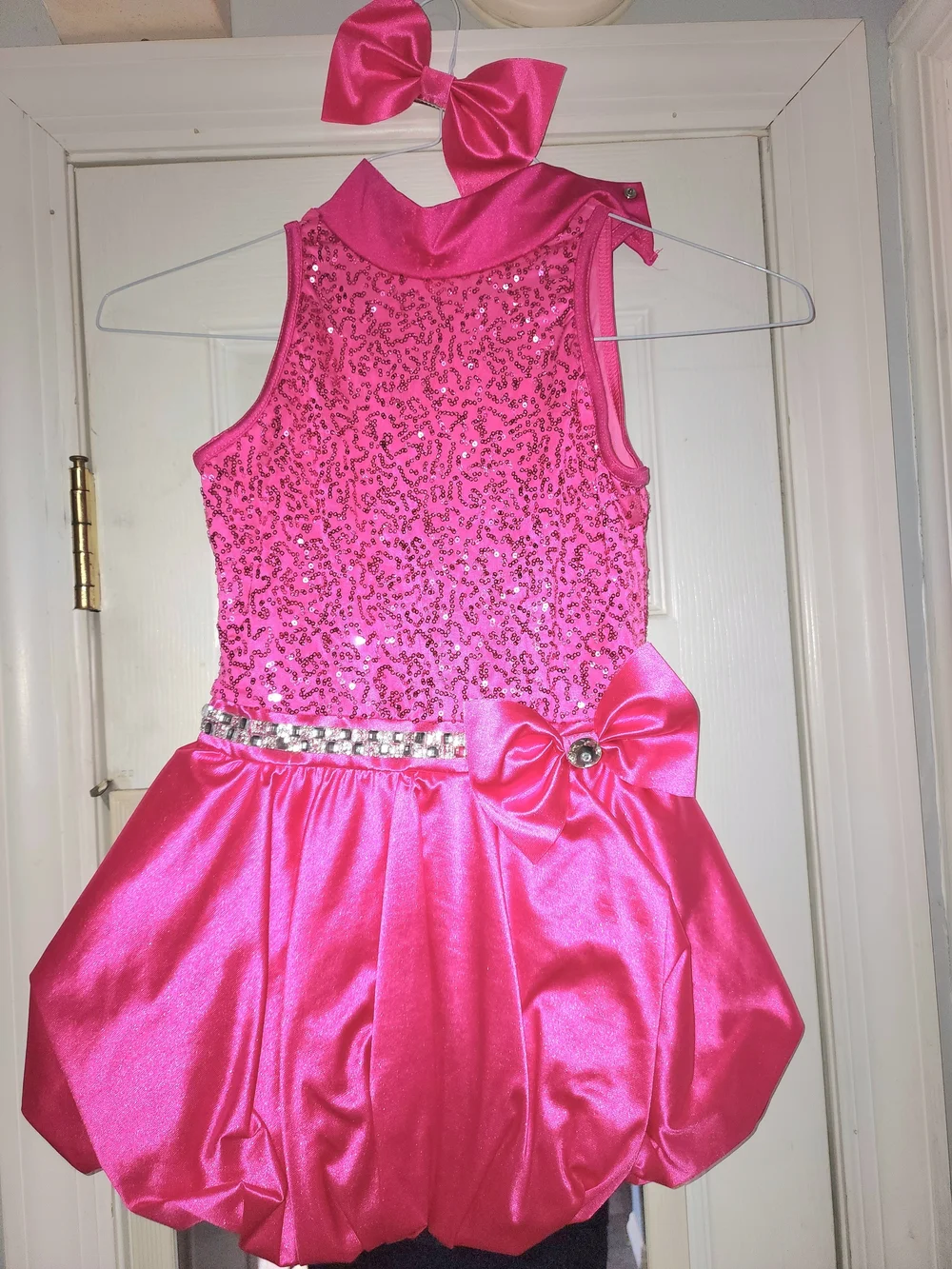 Hot Pink Sequin Bubble Dress with Bow